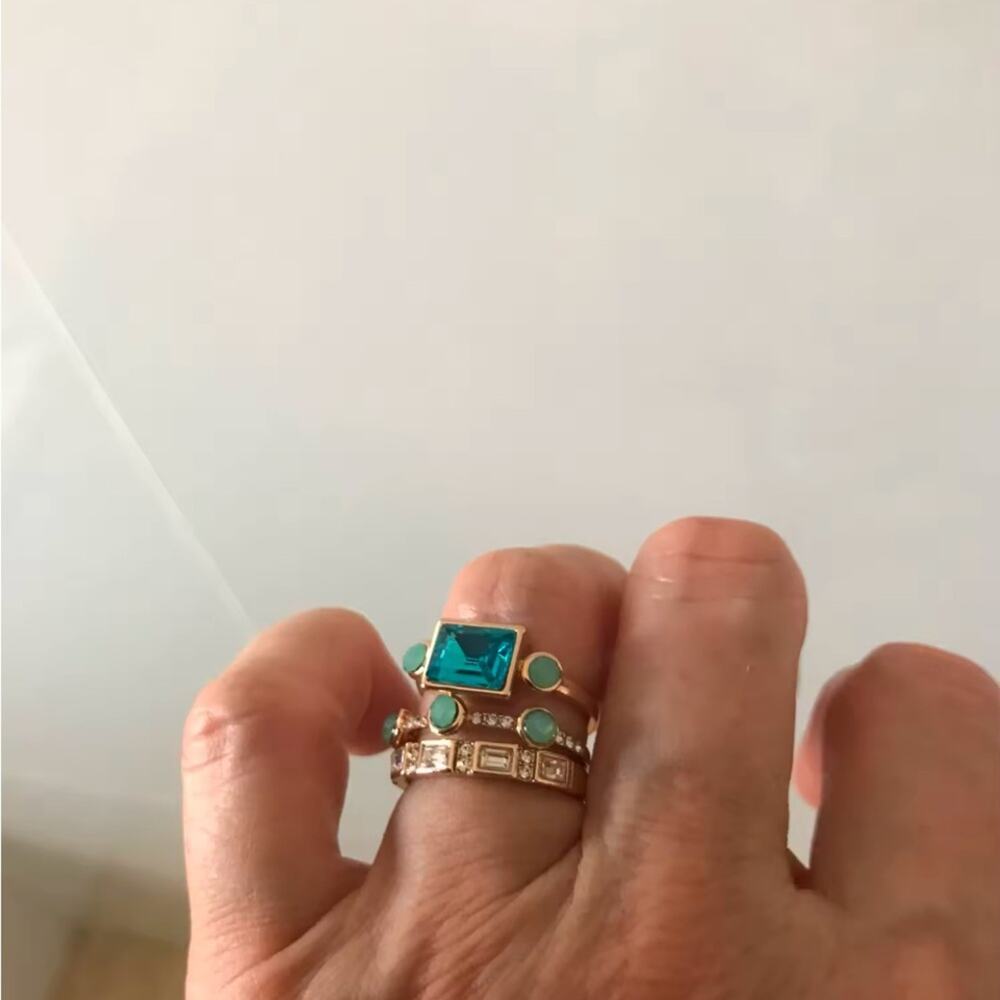 Gold Stacking Rings with Turquoise and Crystal Accents - Picture 6 of 6